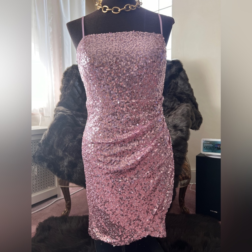 Crystal Sky Sequined Pink Mini Dress